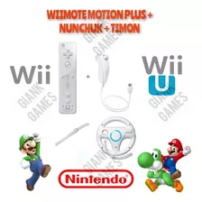 Wii Remote Motion Plus + Nunchuk + Timón Todo Original Wiiu