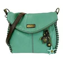 Bolso Bandolera Verde Azulado Encantador De Chala Con Tapa C