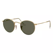 Anteojos De Sol Ray-ban Round Rb3447l Standard, Diseño Anteojos De Sol Redondos, Color Dorado Con Marco De Metal Color Polished Gold, Lente Green De Cristal Clásica, Varilla Polished Gold De Metal - R