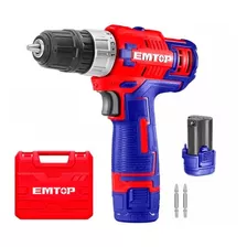 Taladro Atornillador 12v Inalámbrico Industrial Emtop X2 Bat Color Rojo