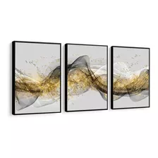 Kit 3 Quadros Decorativos Abstrato Sala Moderno Com Moldura