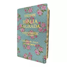 Biblia Letra Gigante Luxo Popular - Floral Verde - Com Harpa