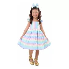 Vestido Infantil Candy Color Arco-íris Unicórnio Fantasia