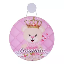 Porta Maternidade Ursinha Flor Rosa Placa Nome Personalizado