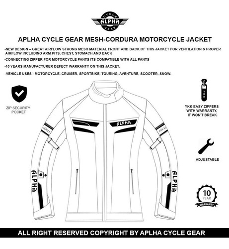 Chaqueta De Moto Alpha Cycle Gear, Con Proteccin Foto 3