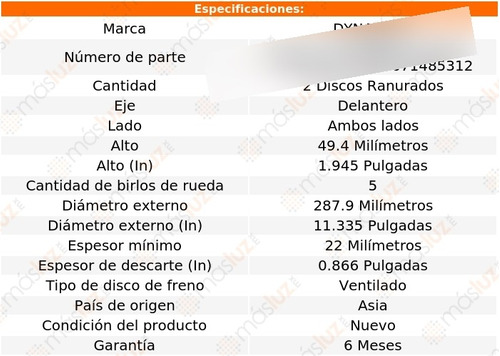 Jgo 2 Discos Ranurados Del Volkswagen Rabbit L4 1.8l 06/07 Foto 2