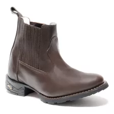 Bota Masculina Bico Redondo Texana Couro Legítimo Botina