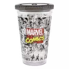 Vaso Marvel Doble Pared Con Bombilla 450 Ml Color Gris Oscuro