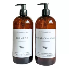 Set Dispenser Pet Plastico Ambar Shampoo-acondicionador 