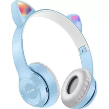 Audifonos Orejas De Gato Led Diadema Bluetooth Inalámbricos Color Celeste