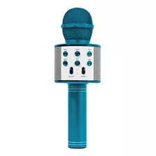 Microfone Karaoke Bluetooth Caixa De Som Grava Muda Voz Azul