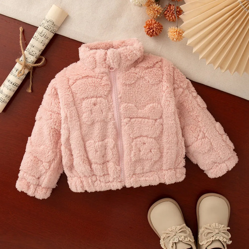 Jaqueta Térmica Sherpa Unissex Infantil Com Zíper Rosa 2-3y