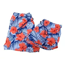 Bermuda/shorts Ele/ela Casal Tactel Floral Praia Plus Size