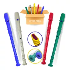 Kit 100 Flauta Doce Infantil Instrumento Brinquedo Musical