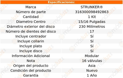 Kit De Embrague Mitsubishi Eclipse 2.0l 4 Cil 95/99 Strunker Foto 2