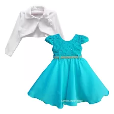 Vestido Infantil Ariel Pequena Sereia Luxo Com Bolero Tiara