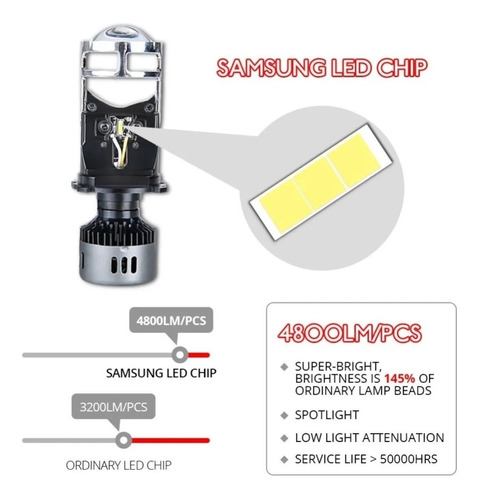 H4 9003 Led Lupa Mini Proyector Plug \u0026play 9600 Lm Auto Moto Foto 10