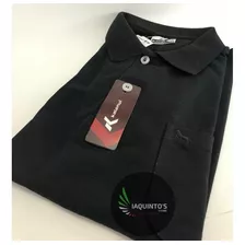 Camisa Polo Pique Kalanuí Lisa Preta Com Bolso Barata