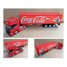 Carreta Bitrem Scania Bau Madeira Brinquedo 7eixo Cocacola