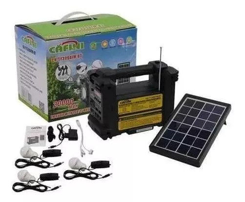 Kit Solar Portátil Cafini Con Panel Solar + 3 Focos + Radio