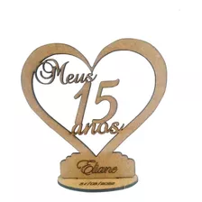 20 Centros De Mesa Coração Personalizado 15 Anos Mdf Cru