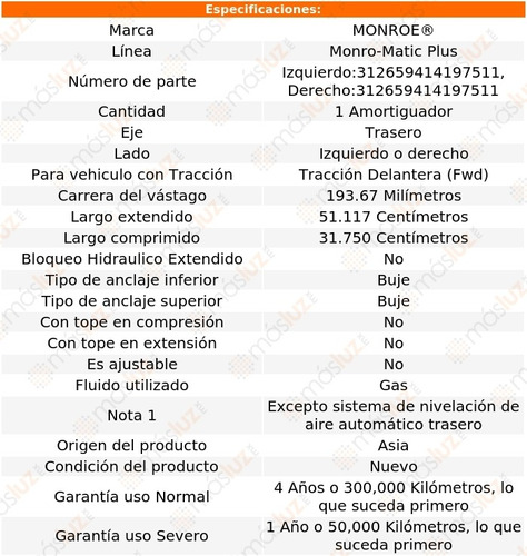 (1) Amortiguador Tra Monro-matic Plus Der O Izq Relay 05/07 Foto 2