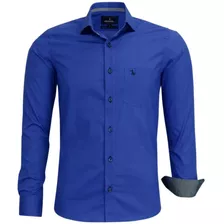 Camisa Slim Masculina Manga Longa Social Com Bolso 