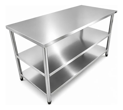 Escrivaninha Mesa Para Escritório Inox 2 Prateleiras 120x50 Cinza