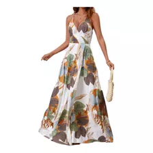Vestido Largo Estampado Flores Fresco Casual Elegante Formal