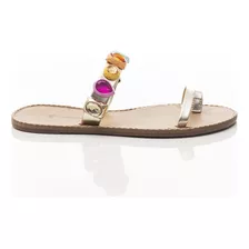 Rasteira Feminina Iza Flat Slide Com Pedraria Colorida