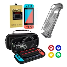 Case Nintendo Switch + Película Vidro + 4 Grips + Capa Tpu