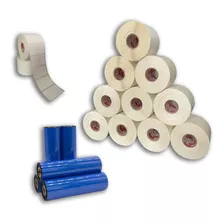 Kit 10 Rls Etiqueta 50x30 1 Col Bopp Adesiva +5 Ribbon Misto Cor Branco