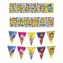Guirnalda Frase Feliz Cumpleaños + Triángulos / Motivo Sonic