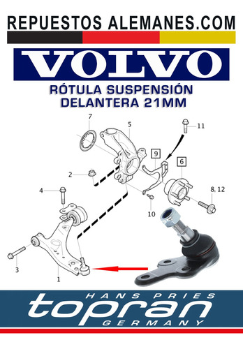 Rotula Suspension Volvo C30 C70 S40 V50 (cono 21 Mm) Foto 3