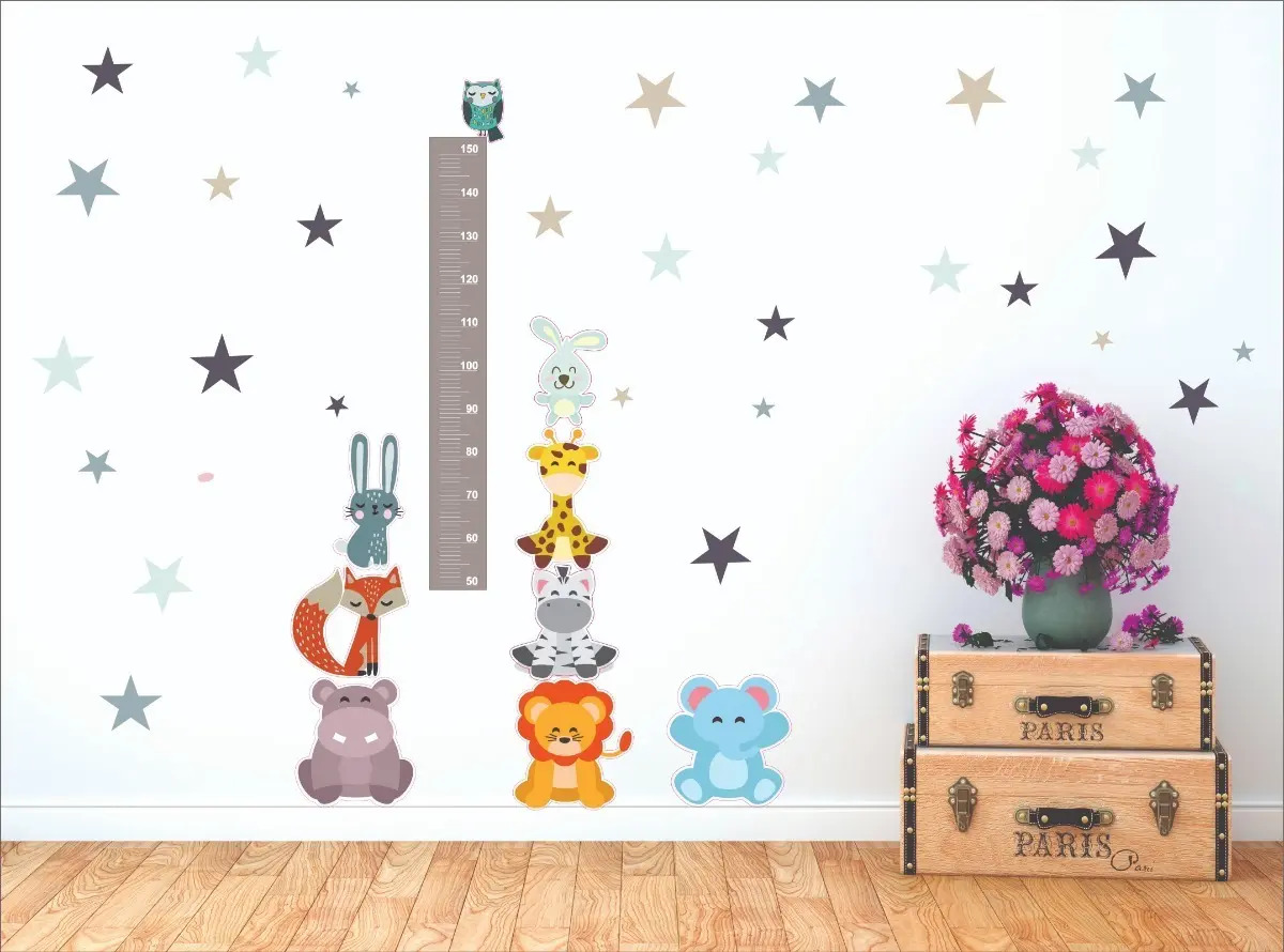 Medidor Infantil + Animales Nórdicos Con Estrellas Blanco