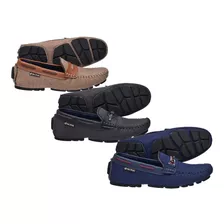 Kit 3 Pares De Mocassim Masculino Azul / Preto / Taupe P 02