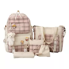 Set 5 Mochila Bolsas Escolar Estudiante Lona Lapicera Tote 