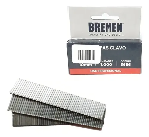 Clavo Para Engrampadora Triple Largo 10mm Caja Por 1000 Unidades Bremen Código 3686