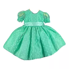 Vestido Infantil Verde Com Tule E Bolinhas Batizado