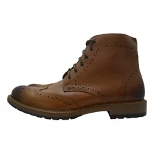 Bota De Piel Hombre Brush 8706 Agujetas Troquelado Artesanal