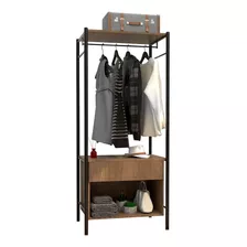 Guarda Roupa Solteiro Closet Industrial 66cm 1 Gaveta Berlim Cor Marrom