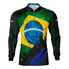 Camisa Blusa Pesca Brk Preta Bandeira Brasil Proteção Uv50