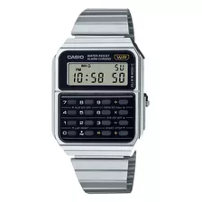 Relógio De Pulso Casio Ca-500we-1adf, Digital, Fundo Preto, Com Pulseira De Aço Inoxidável Prateado, Moldura Prateada E Dobrável