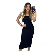 Vestido Mídi Feminino Tomara Que Caia Canelado Moda