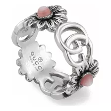 Anillo Gucci Flores Plata Ley Y Nácar Rosa