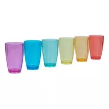 6 Vaso Plástico Acrílico Nuevos Transparente Colores 410 Ml