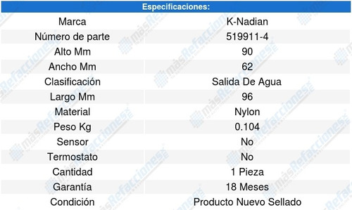 Toma Agua 9-5 L4 2.3l 99 A 10 K-nadian 8629062 Foto 3