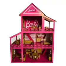 Casa Casinha De Boneca Polly Mdf + 30 Móveis + Parquinho