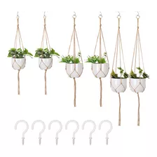 Cesta Macetas Colgantes Cuerda De Yute Perchas Plantas 6 Pcs