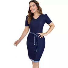 Vestido Jeans Moda Evangélica Justo Com Bastante Elastano